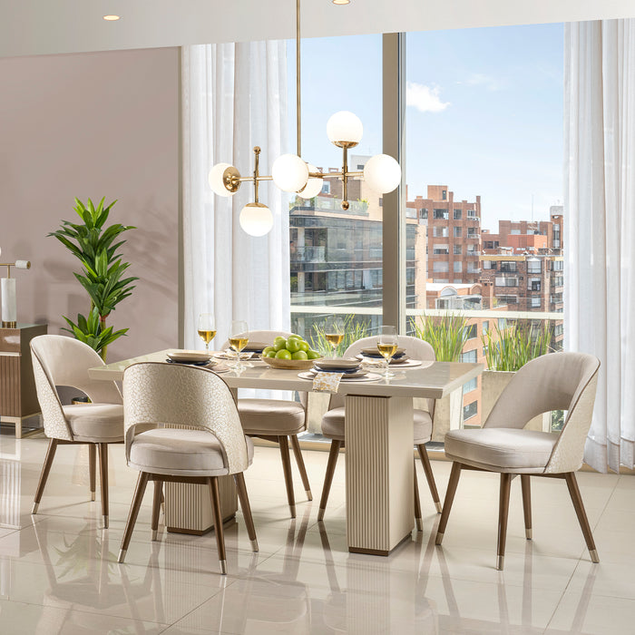 Comedor 6 Puestos Versalles Lino Beige Poliuretano