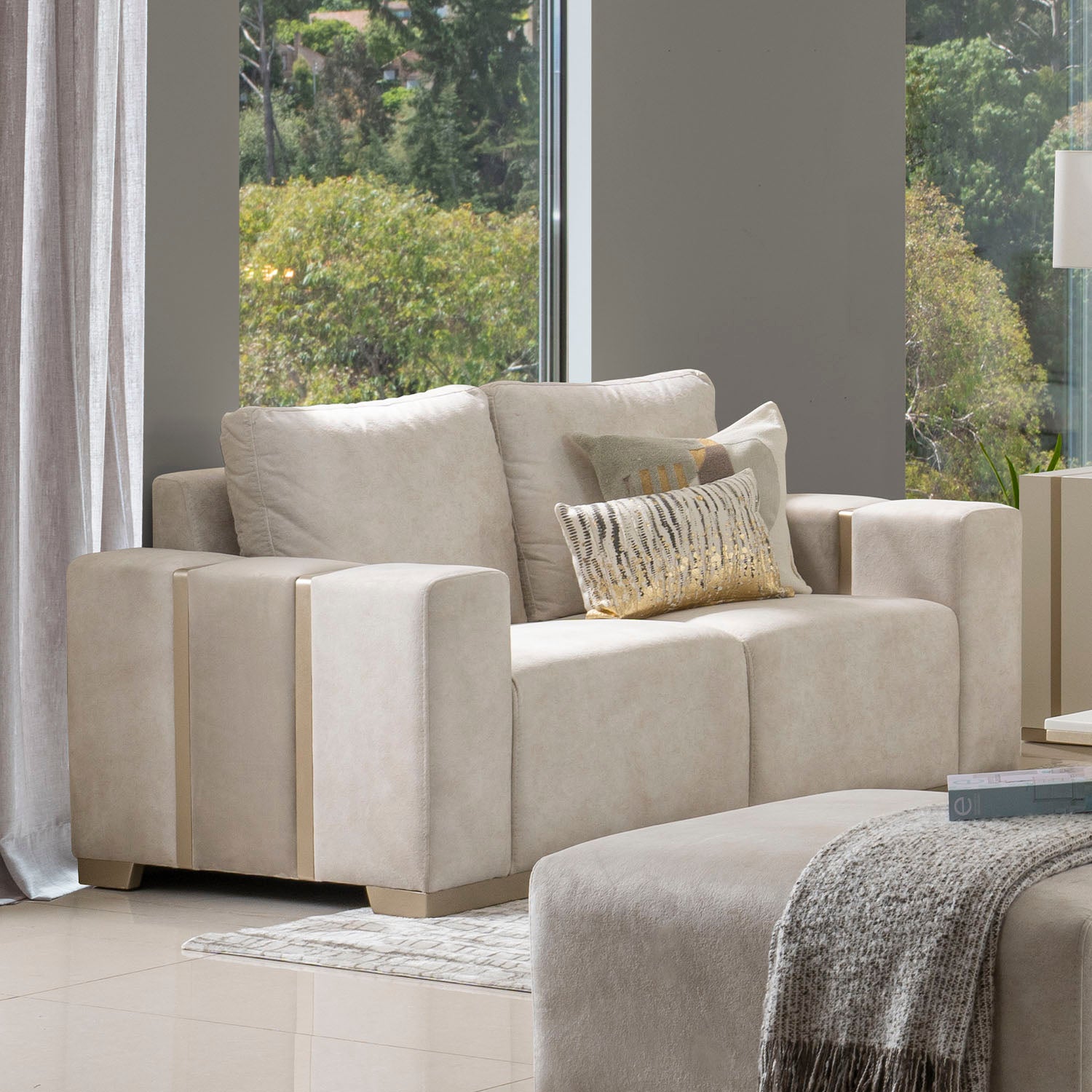 Sofá 2 Ptos Berlin Atlas Beige Champaña