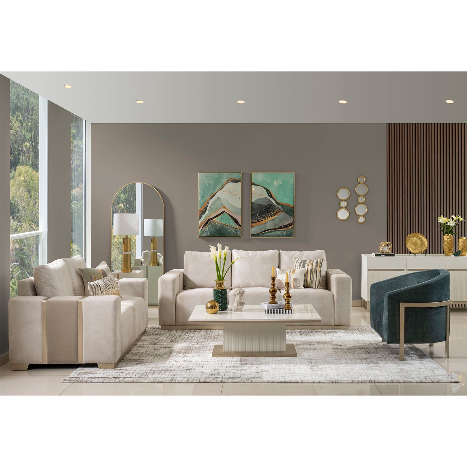 Sofá 2 Ptos Berlin Atlas Beige Champaña