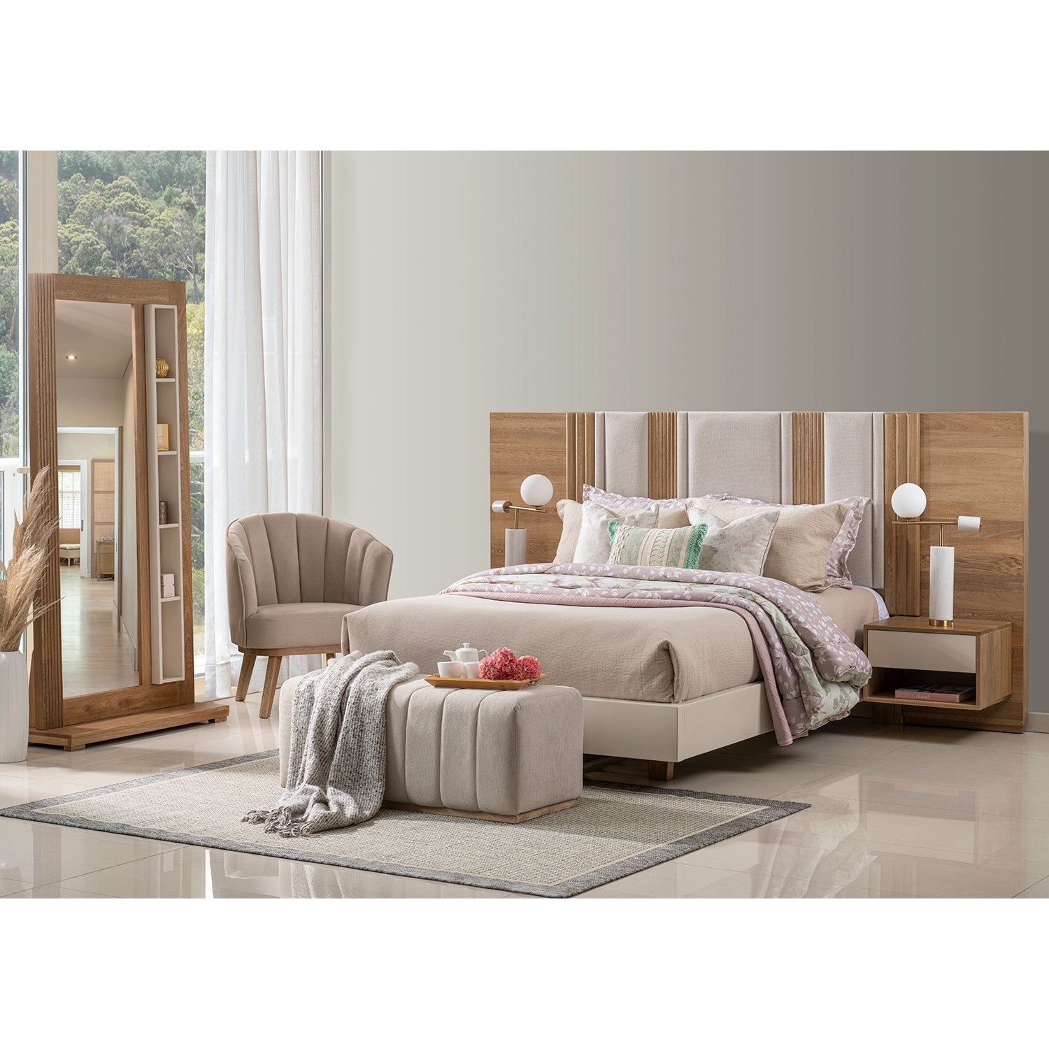 Recámara  Queen Tampa Lino Marfil, Natural Y Off White