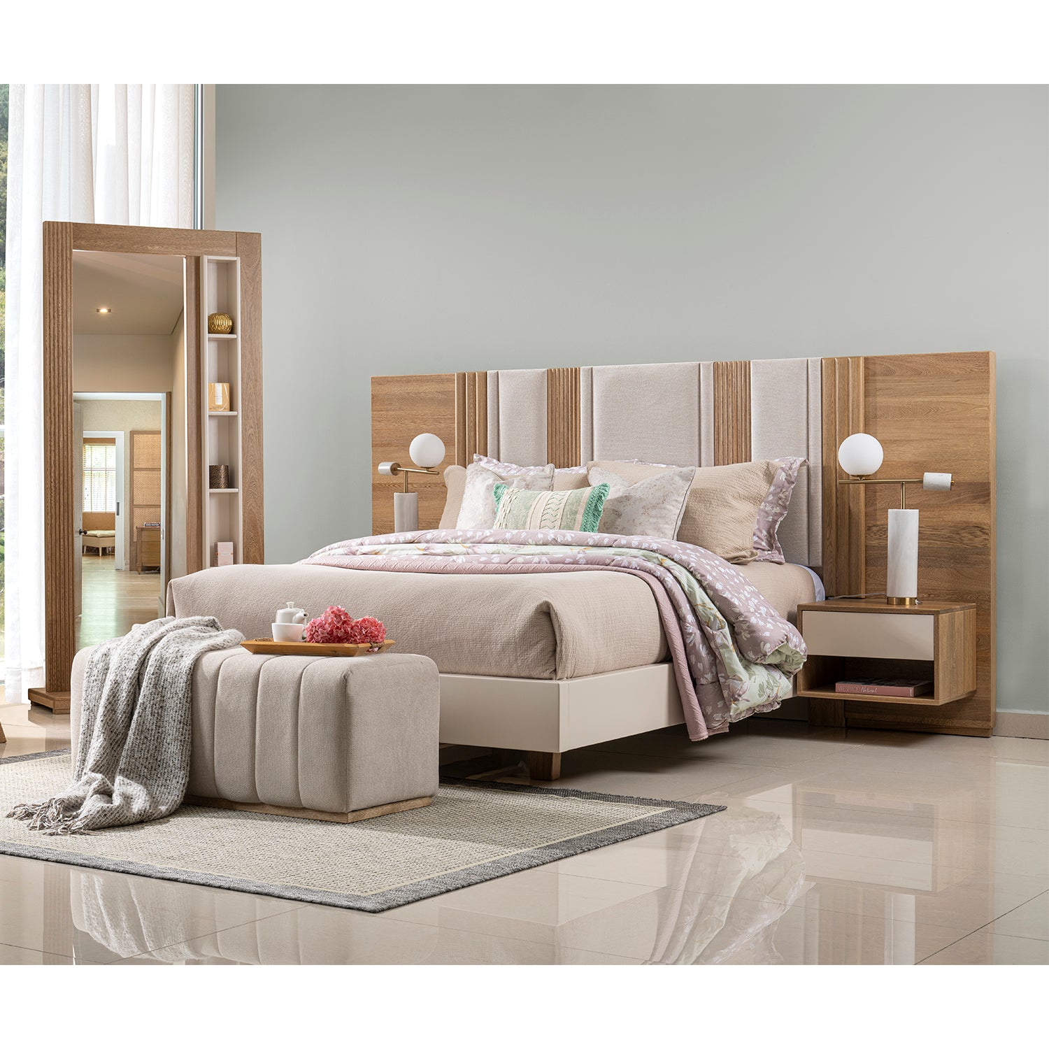 Recámara  Queen Tampa Lino Marfil, Natural Y Off White