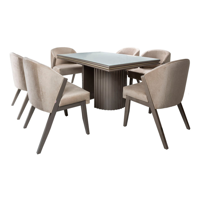 Comedor 6 Pto Living Velvet Beige, Taupe Perla Ultraglass