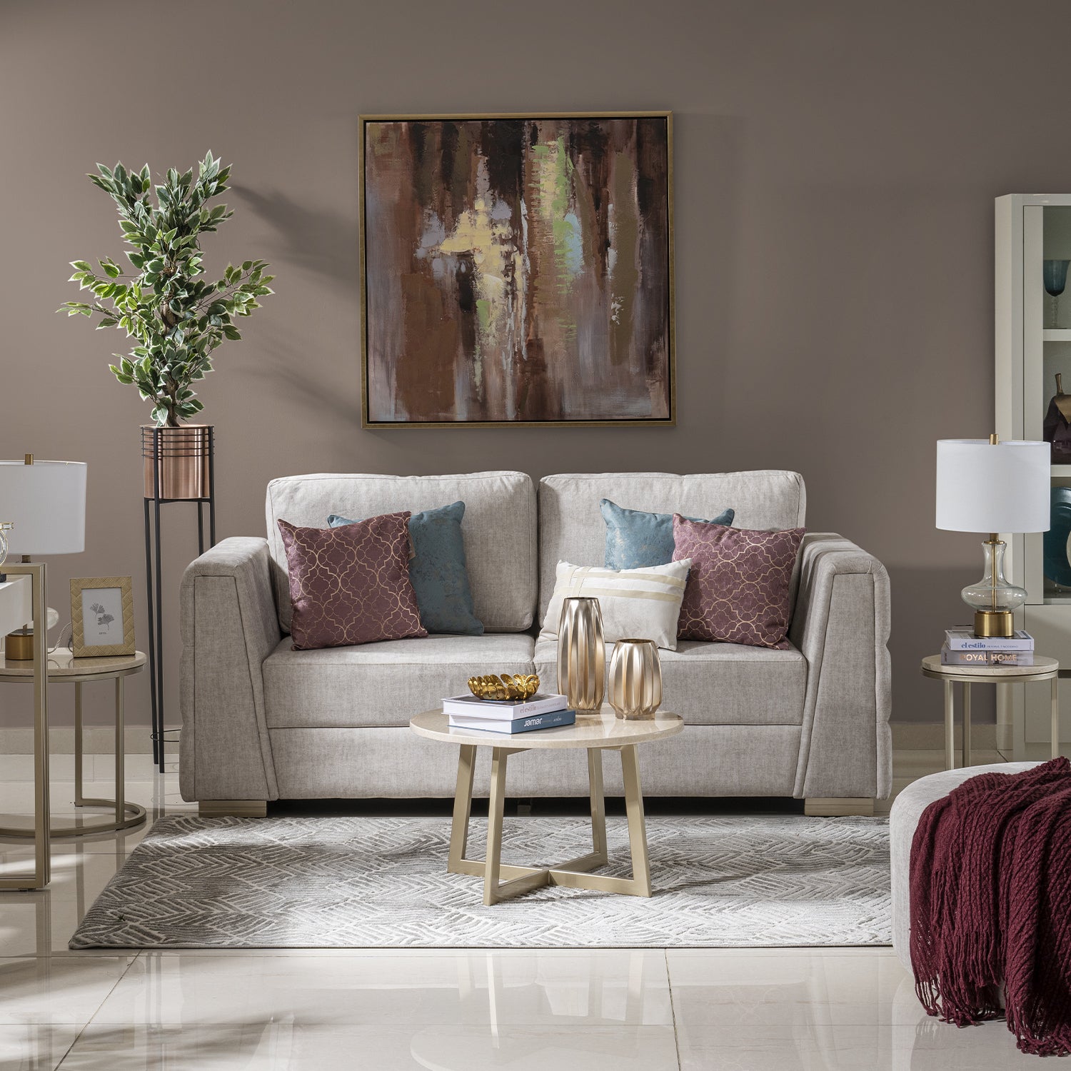 Sofá 2 Ptos Regency Velvet Marmol, Champaña