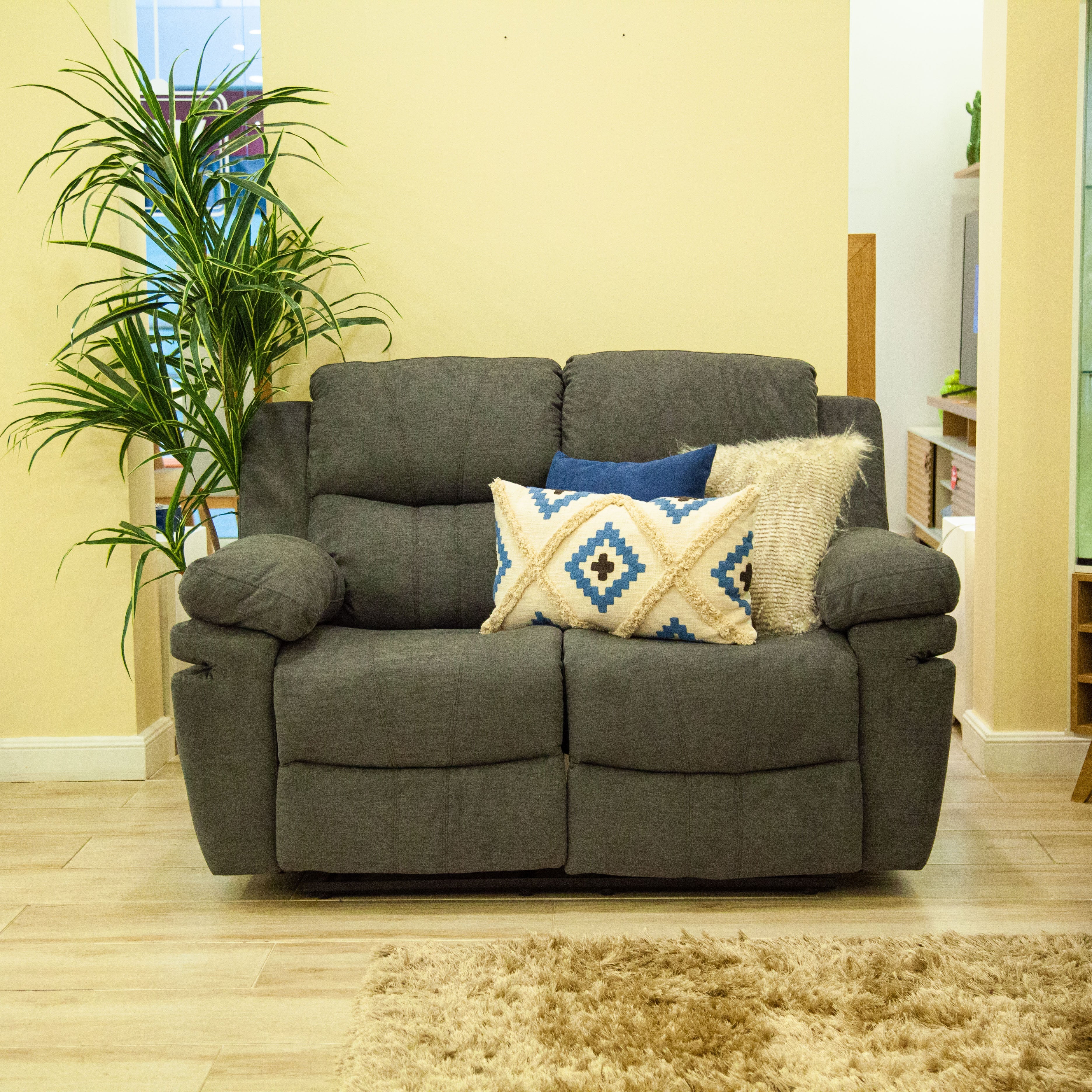 Sofa Reclinable 2 Puestos Nordis Microfibra Gris Plomo
