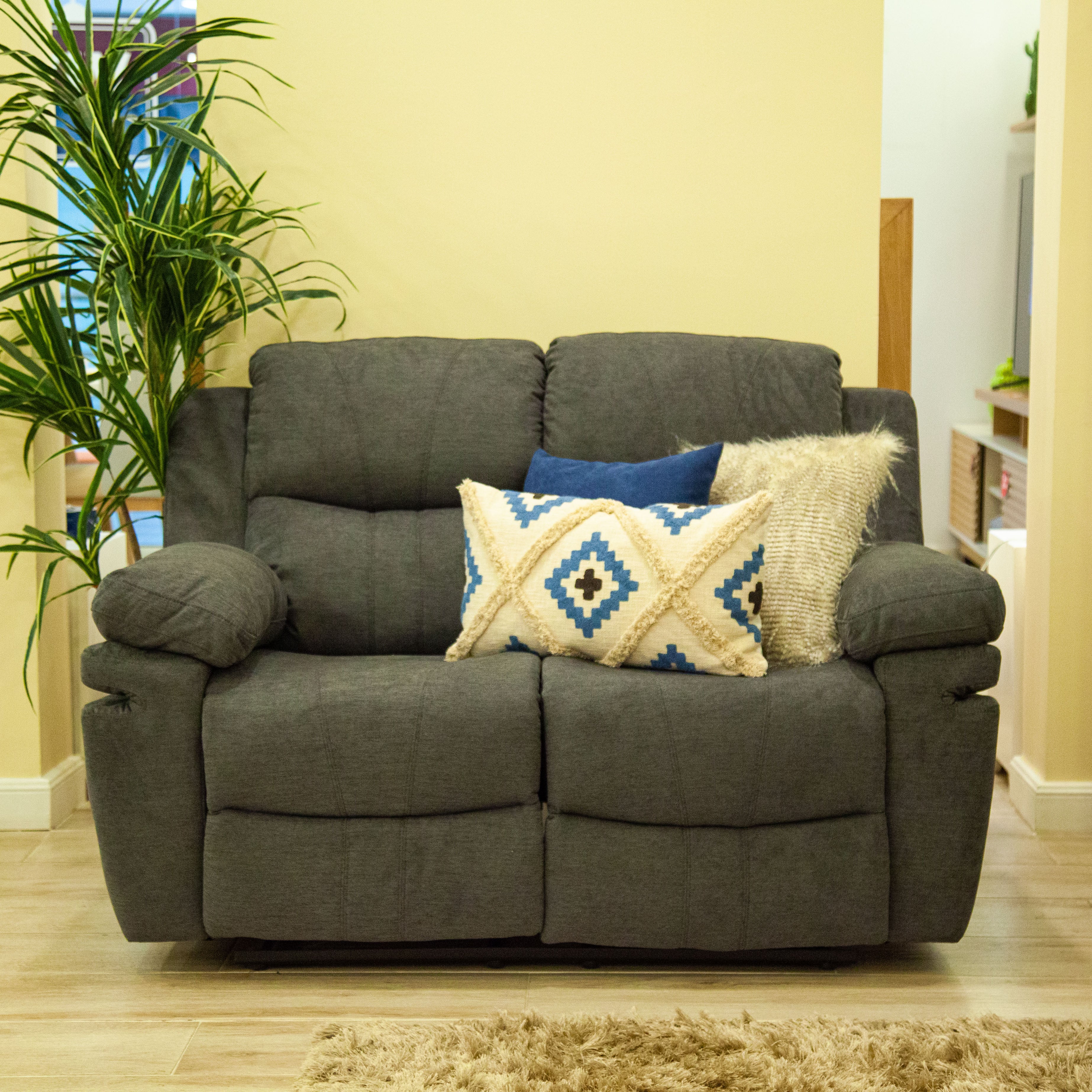 Sofa Reclinable 2 Puestos Nordis Microfibra Gris Plomo