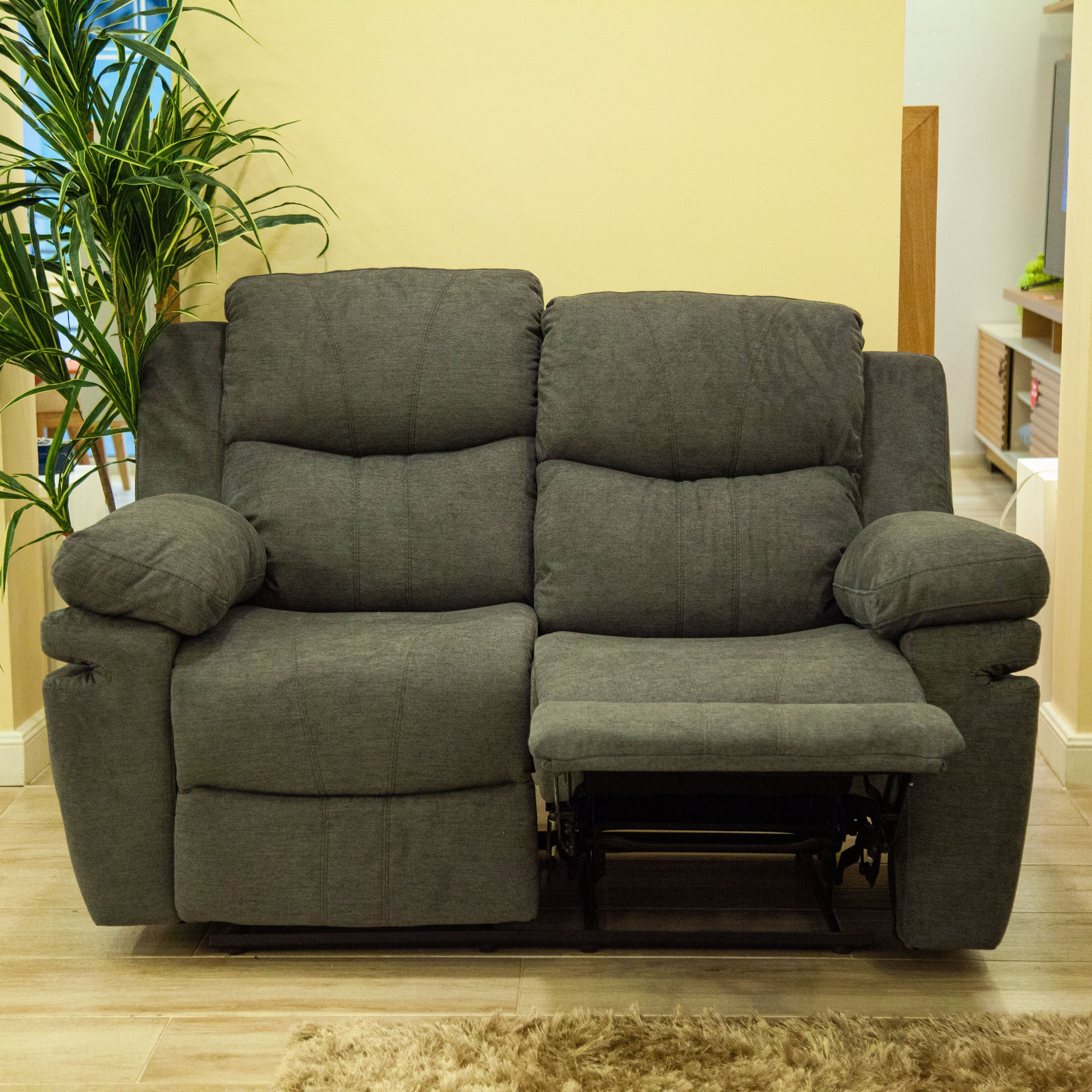 Sofa Reclinable 2 Puestos Nordis Microfibra Gris Plomo