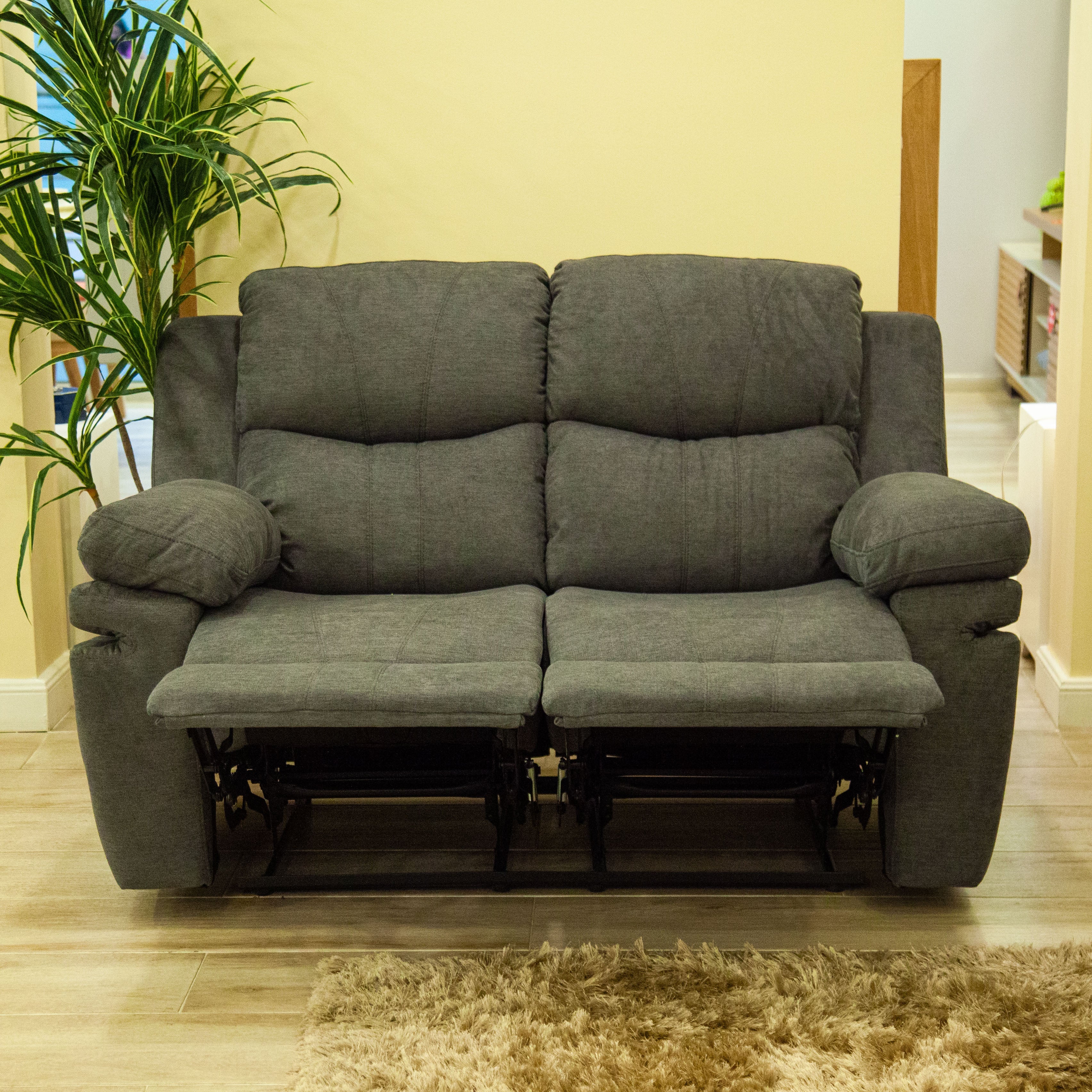 Sofa Reclinable 2 Puestos Nordis Microfibra Gris Plomo