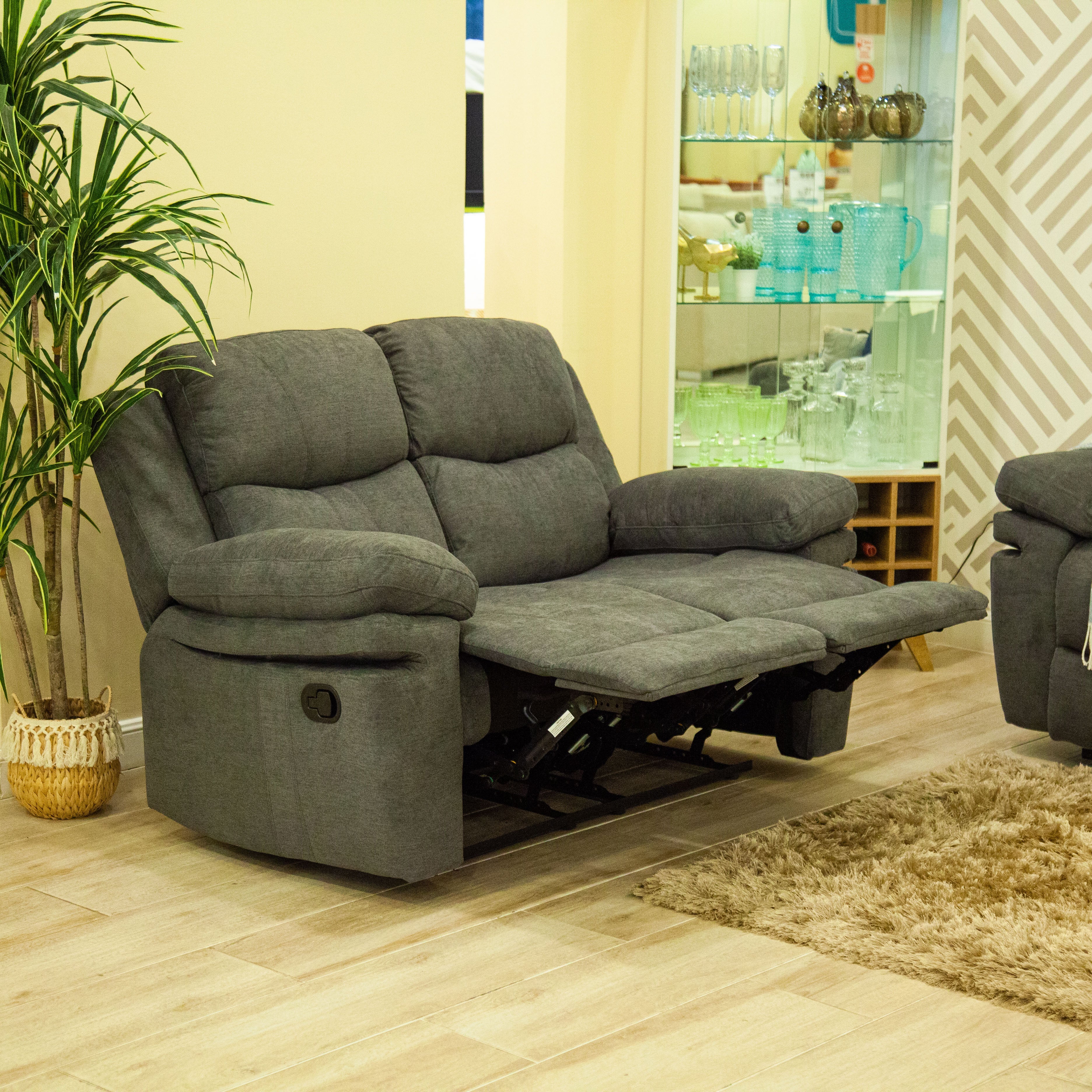 Sofa Reclinable 2 Puestos Nordis Microfibra Gris Plomo