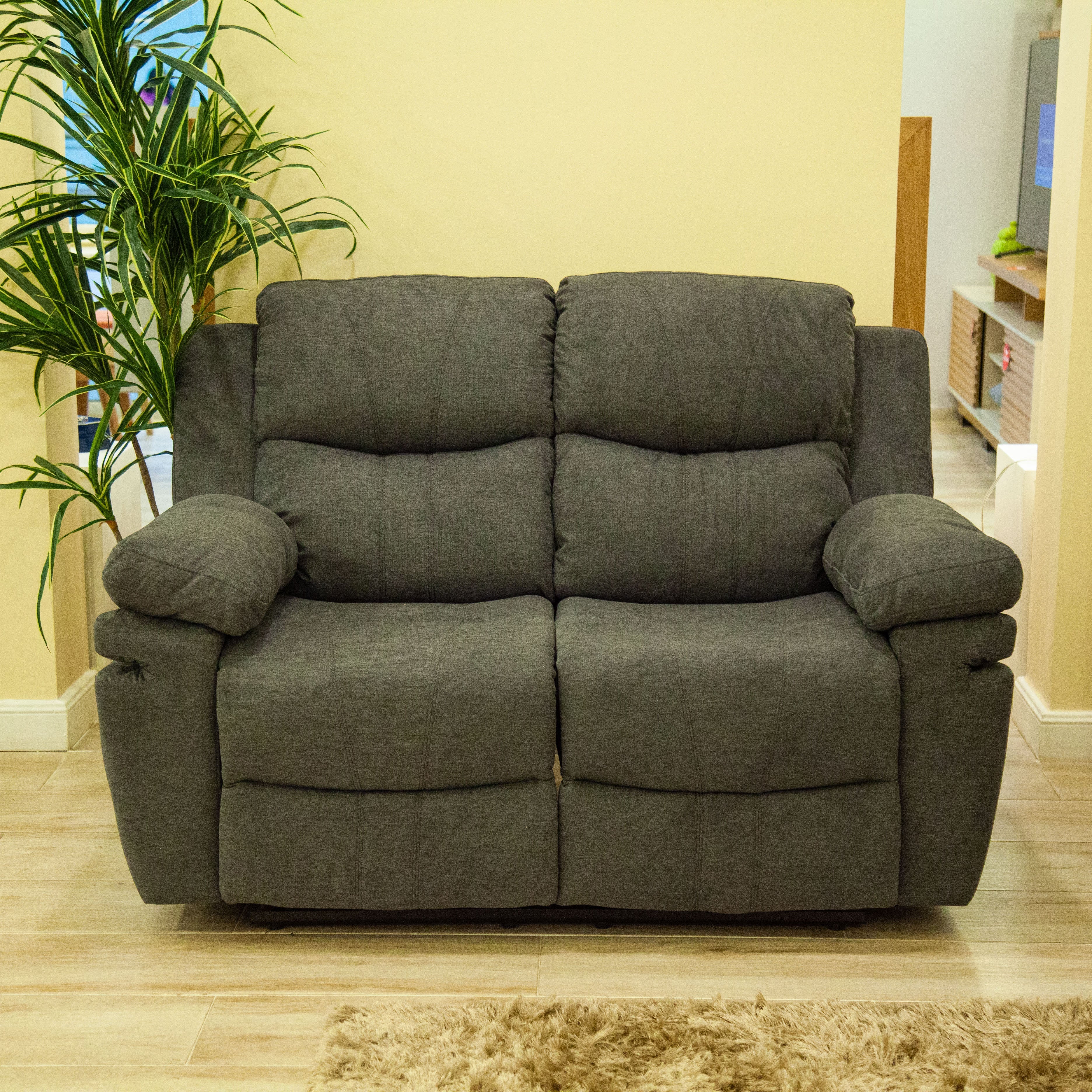Sofa Reclinable 2 Puestos Nordis Microfibra Gris Plomo